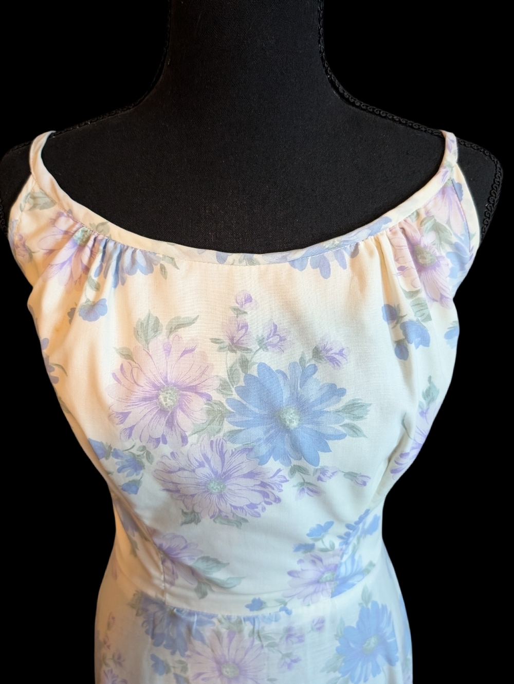Vintage 70s Handmade Cottagecore Prairie Maxi Dress Pastel Floral Ruffle Hem - Picture 4 of 12